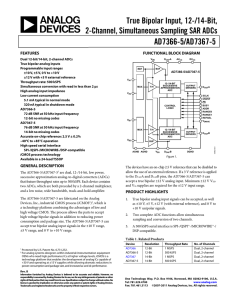 True Bipolar Input, 12-/14-Bit, 2-Channel, Simultaneous Sampling SAR ADCs AD7366-5/AD7367-5