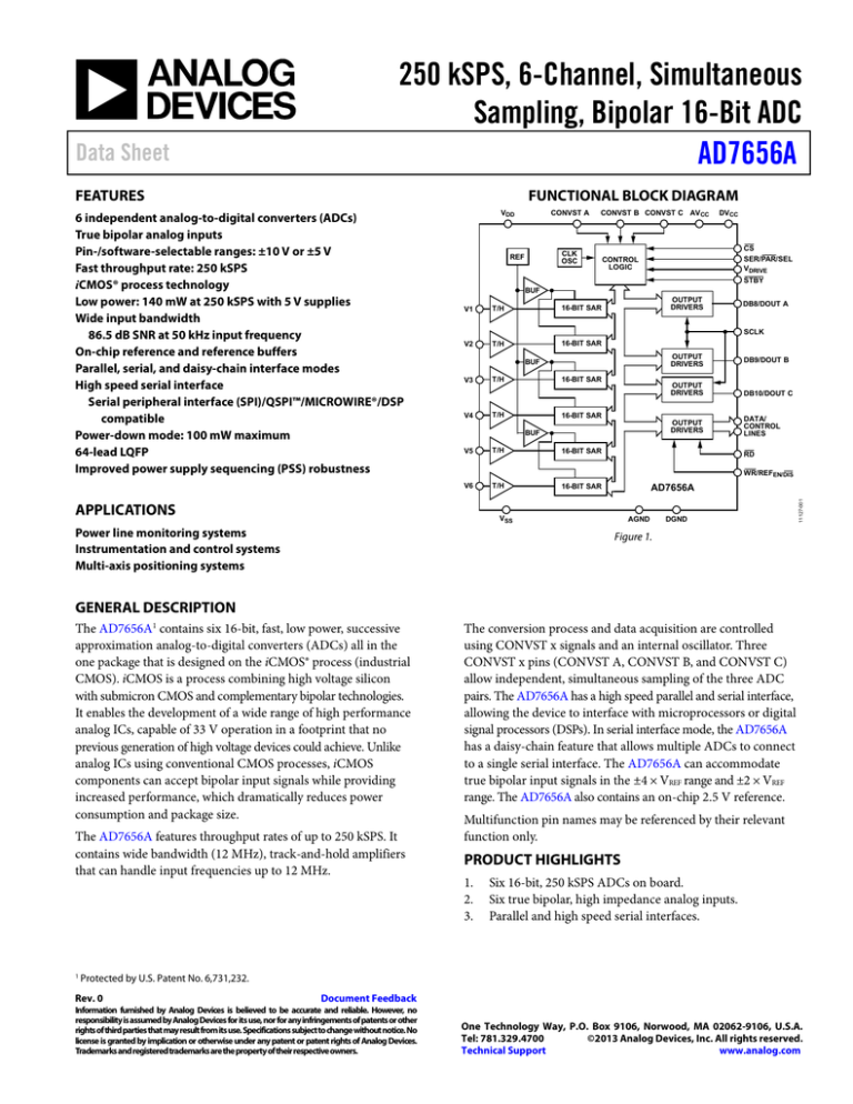 250 KSPS, 6-Channel, Simultaneous Sampling, Bipolar 16-Bit ADC AD7656A ...