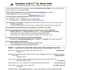Examples of MLA 7 Works Cited th