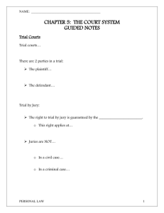 CHAPTER 5:  THE COURT SYSTEM GUIDED NOTES Trial Courts