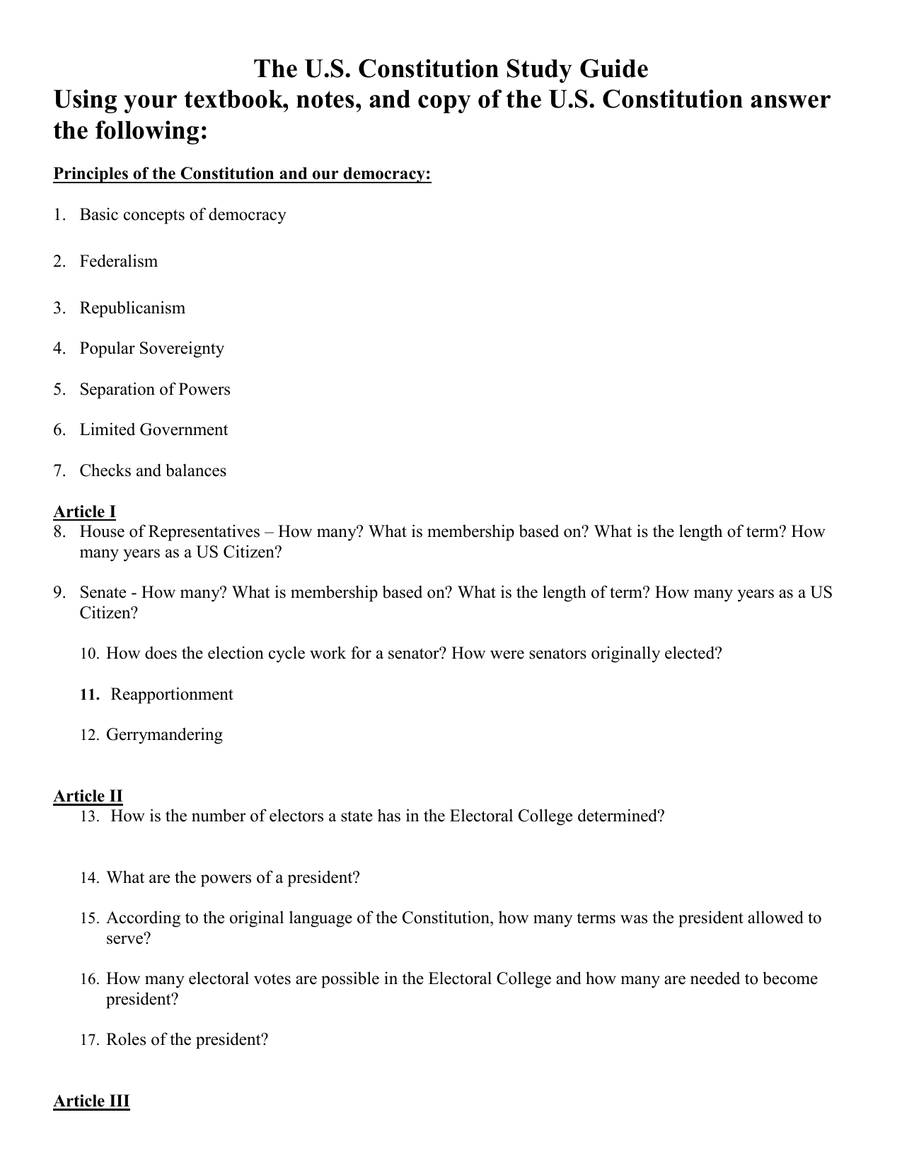 The U S Constitution Study Guide The U S Constitution Study Guide