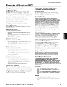 Elementary Education (MAT) Requirements for Missouri Initial Teacher Program Description