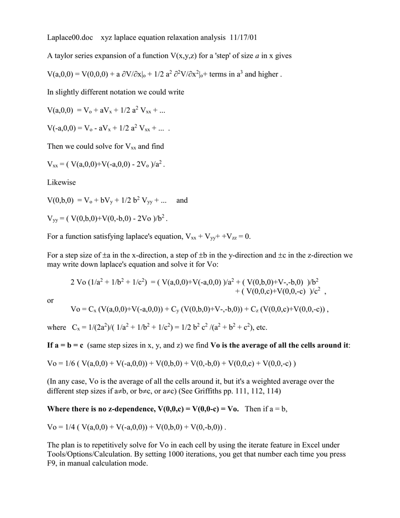 Laplace00 Doc Xyz Laplace Equation Relaxation Analysis A V A 0 0 V 0 0 0 A V X