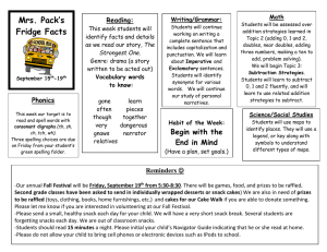 Mrs. Pack’s Fridge Facts Reading: This week students will