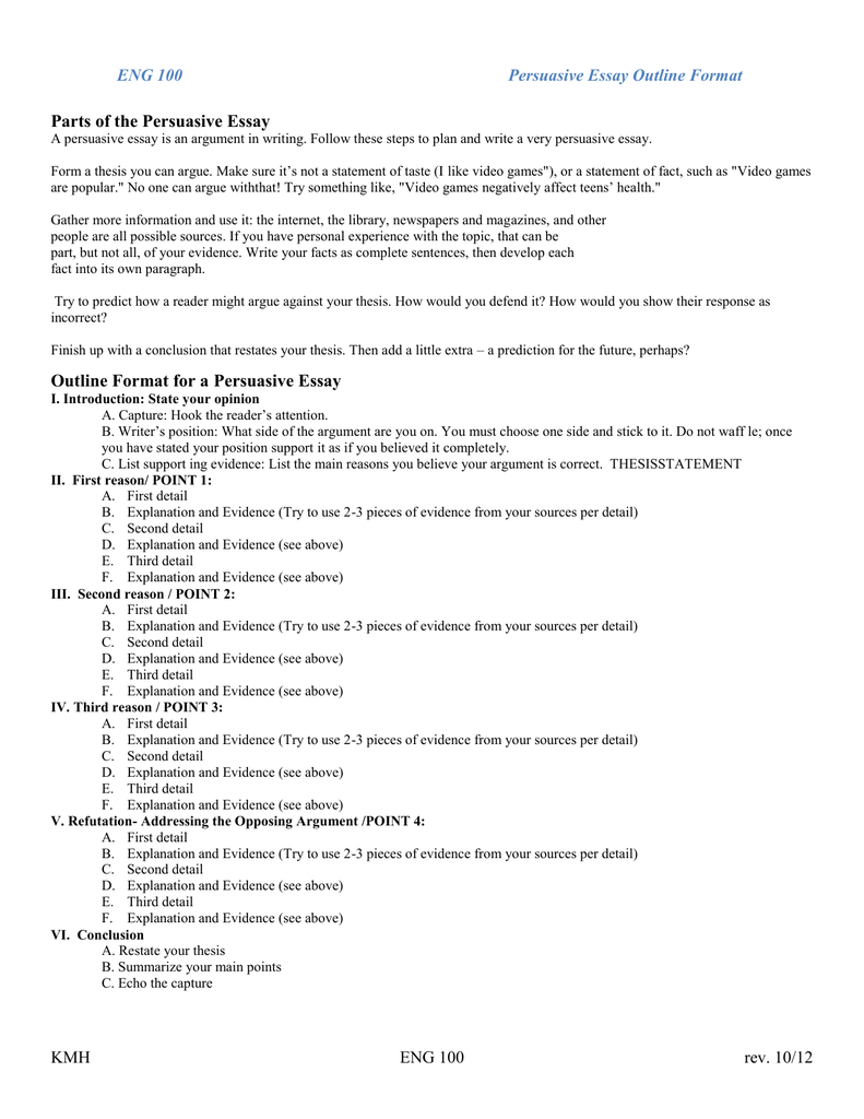 persuasive essay format outline