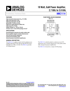 10 Watt, GaN Power Amplifier, 2.7 GHz to 3.8 GHz HMC1114