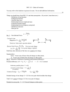 PHY 132 - Tables &amp; Formulas