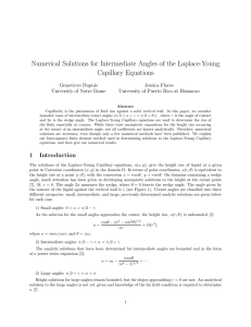 Numerical Solutions for Intermediate Angles of the Laplace-Young Capillary Equations Genevieve Dupuis