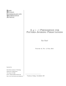 A q = −1 Phenomenon for Pattern-Avoiding Permutations Rose- Hulman