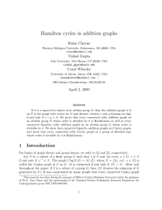 Hamilton cycles in addition graphs Brian Cheyne Vishal Gupta