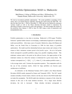 Portfolio Optimization: MAD vs. Markowitz  Millersville University, Millersville, PA