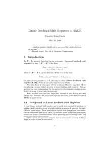 Linear Feedback Shift Registers in SAGE Timothy Brian Brock May 16, 2006