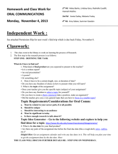 Independent Work : Classwork: Homework and Class Work for ORAL COMMUNICATIONS