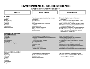 ENVIRONMENTAL STUDIES/SCIENCE What can I do with this degree? STRATEGIES AREAS