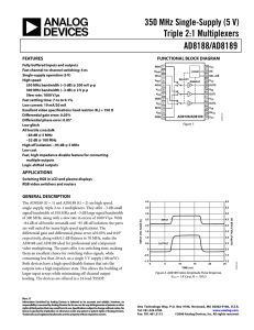 350 MHz Single-Supply (5 V) Triple 2:1 Multiplexers AD8188/AD8189