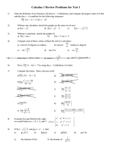 Calculus 1 Review Problems for Test 1