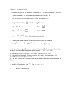 Calculus 1 - Review for Test 2 - Spring 2001