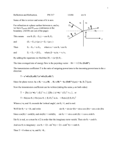 Reflection and Refraction.  PH 317 1/4/04