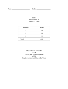 Examination II January 21, 2005 Problem  Score
