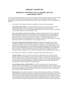 LIBRARY COMMITTEE BERKELEY DIVISION of the ACADEMIC SENATE Annual Report 1996-97