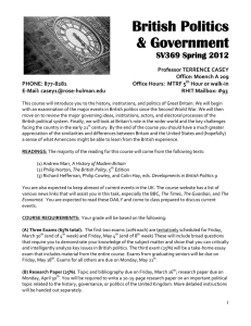 British Politics &amp; Government SV369 Spring 2012