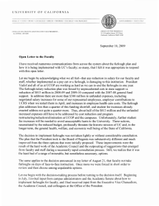 September 10, 2009 Open Letter to the Faculty