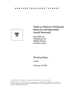 Thick as Thieves? Dishonest Behavior and Egocentric Social Networks Working Paper