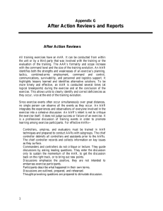 After Action Reviews and Reports Appendix G After Action Reviews