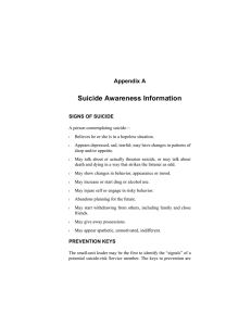 Suicide Awareness Information Appendix A SIGNS OF SUICIDE