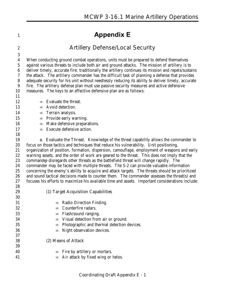 Appendix E MCWP 3-16.1 Marine Artillery Operations Artillery Defense ...