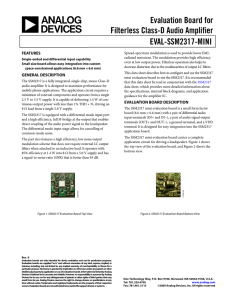 Evaluation Board for Filterless Class-D Audio Amplifier EVAL-SSM2317-MINI