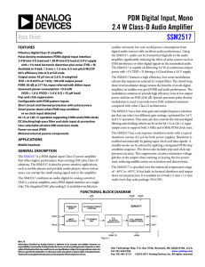 PDM Digital Input, Mono 2.4 W Class-D Audio Amplifier SSM2517 Data Sheet