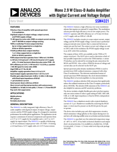 Mono 2.9 W Class-D Audio Amplifier SSM4321 Data Sheet