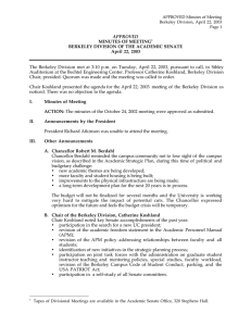 APPROVED MINUTES OF MEETING BERKELEY DIVISION OF THE ACADEMIC SENATE April 22, 2003
