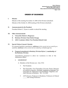 Order of Business Berkeley Division of the Academic Senate