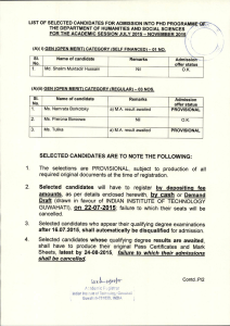 LIST OF SELECTED CANDIDATES FOR ADMISSION INTO PHD PROGRAMW--q,,E-----,