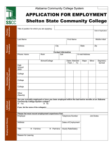 APPLICATION FOR EMPLOYMENT Shelton State Community College Alabama Community College System