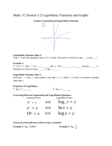 Math 112 Section 3.2 Logarithmic Functions and Graphs
