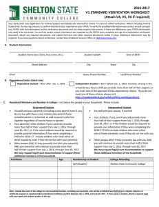 2016-2017 V1 STANDARD VERIFICATION WORKSHEET (Attach V4, V5, V6 if required)