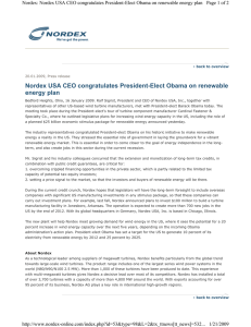 Nordex USA CEO congratulates President-Elect Obama on renewable energy plan