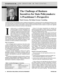 The Challenge of Business Incentives for State Policymakers: A Practitioner’s Perspective