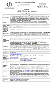 Course Information SYLLABUS MTH 100–08  Intermediate College Algebra