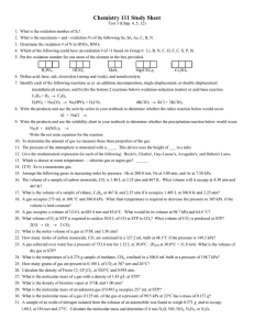 Chemistry 111 Study Sheet
