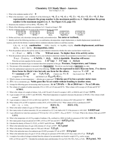 Chemistry 111 Study Sheet - Answers 0 +6, -2 +4, -4