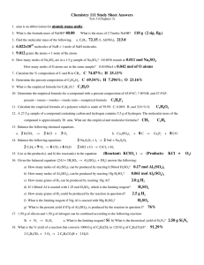 Chemistry 111 Study Sheet Answers atomic mass units 40.00