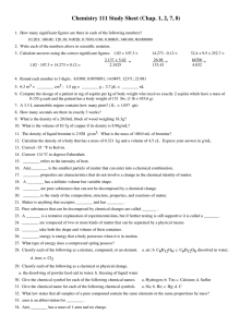 Chemistry 111 Study Sheet (Chap. 1, 2, 7, 8)