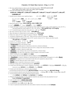 Chemistry 111 Study Sheet Answers  (Chap. 1, 2, 7,... 5, 5, 5, 5, 4, 2, 3, 4, 8