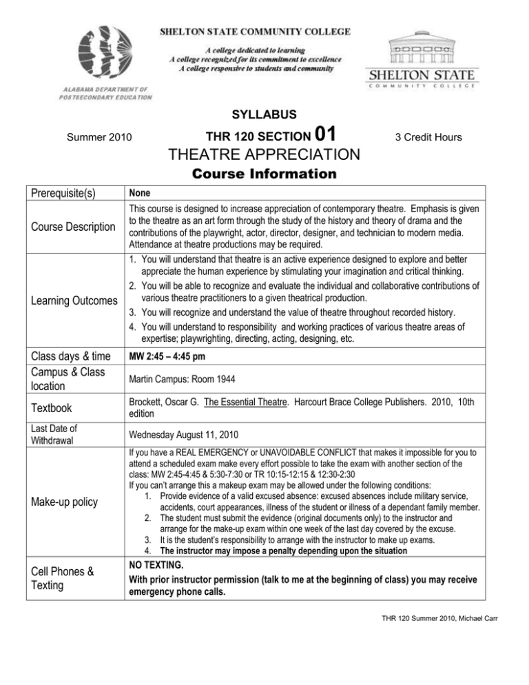 01 THEATRE APPRECIATION Course Information SYLLABUS