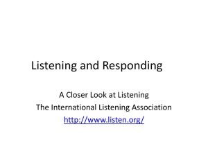 Listening and Responding A Closer Look at Listening The International Listening Association