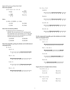 Math 100 Final Exam PRACTICE TEST 1) 9x + 7(-3x - 3) = -31 - 2x 26 A) 1